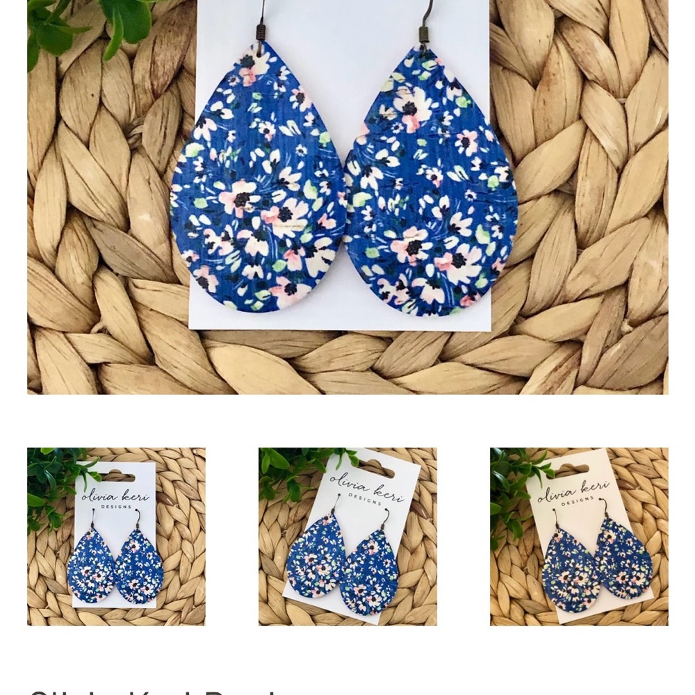 Floral Blue Tear drop earrings by Olivia Keri Designs